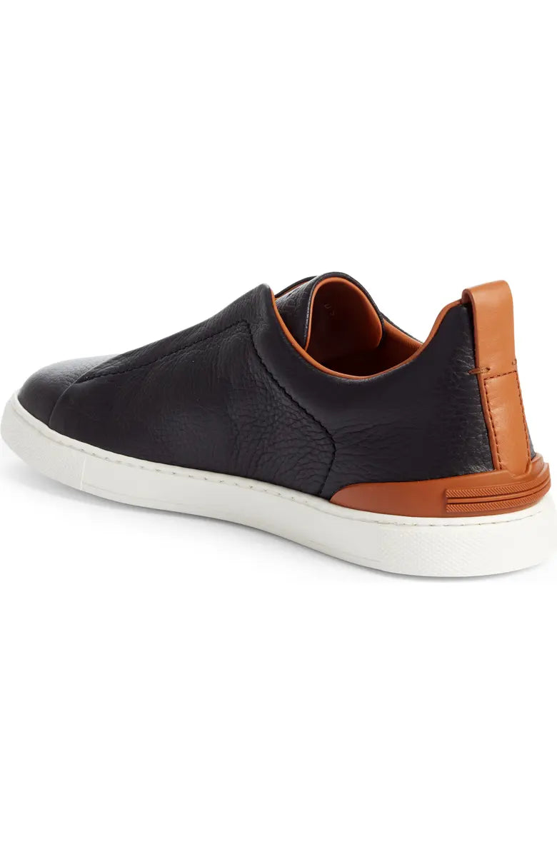 zegna Triple Stitch Deerskin Leather Slip-On Sneaker (Like New)