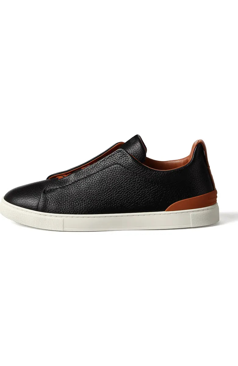 zegna Triple Stitch Deerskin Leather Slip-On Sneaker (Like New)